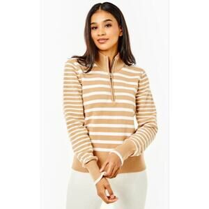 Addison Bay Fall Collection Striped 1/4 Zip Pullover Sweater Latte Women's XXS